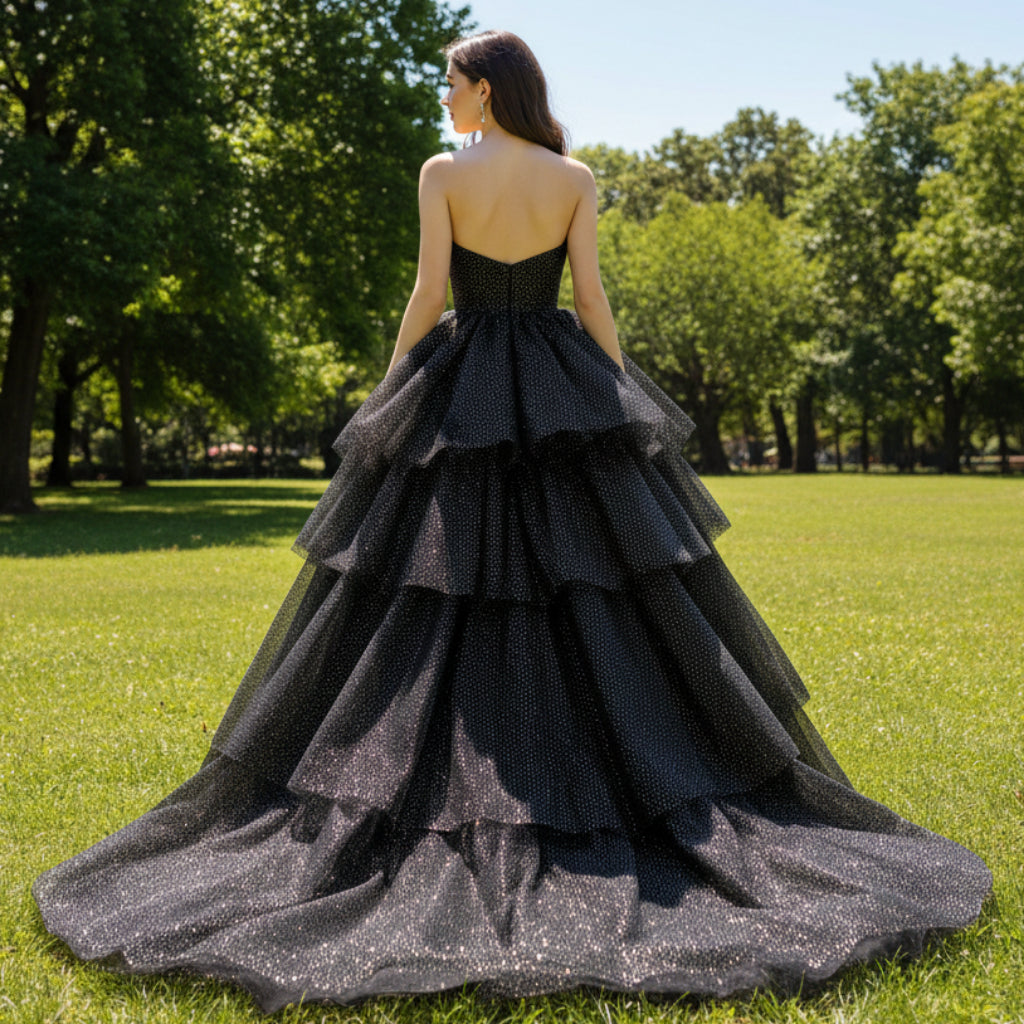 Strapless A-line Black Wedding Dress with V Neckline for Women Rosymae Strapless A-line Black Wedding Dress with V Neckline for Women Rosymae