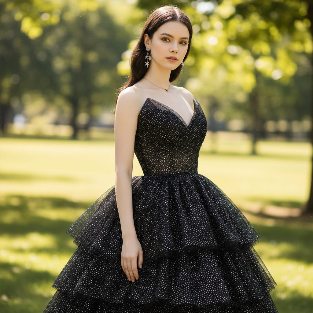 Strapless A-line Black Wedding Dress with V Neckline for Women Rosymae Strapless A-line Black Wedding Dress with V Neckline for Women Rosymae