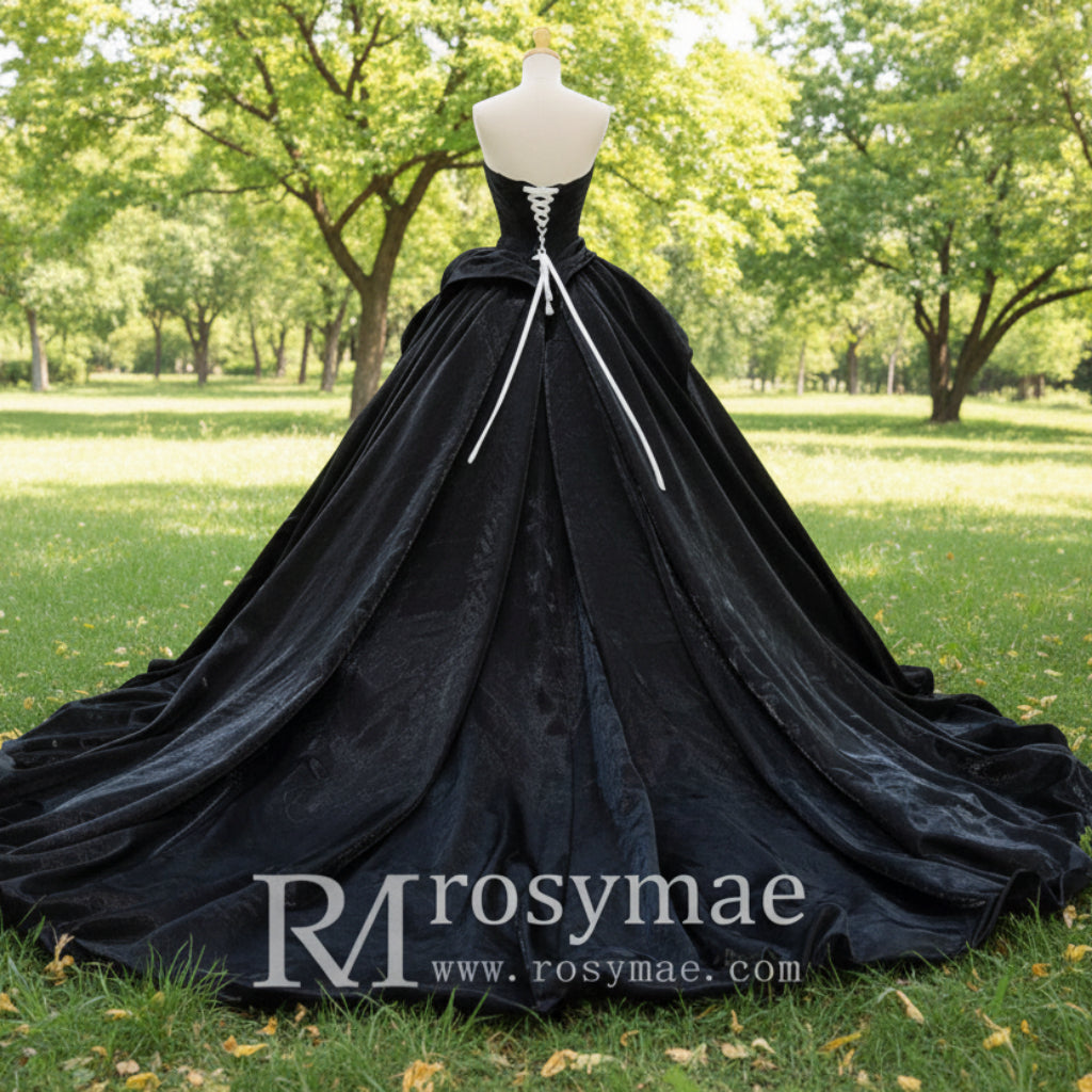 Black and White Wedding Dresses with Ballgown Strapless Neck Rosymae Black and White Wedding Dresses with Ballgown Strapless Neck Rosymae
