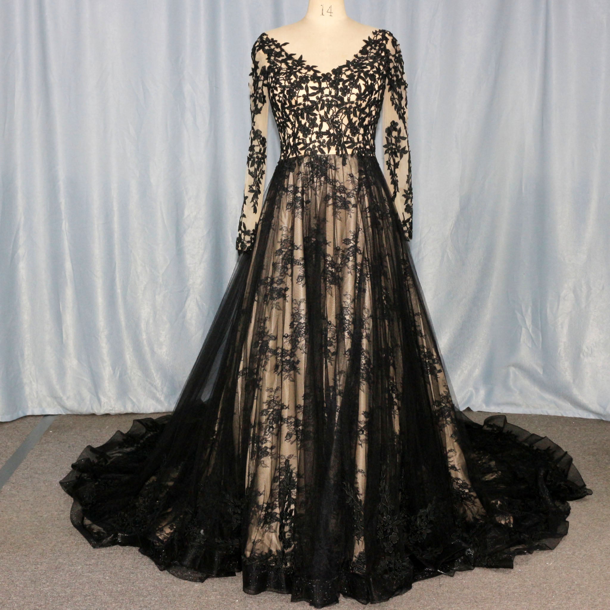 Mix Black Champagne Bride Wedding Dress with Long Sleeve Black and Champagne / 2 Mix Black Champagne Bride Wedding Dress with Long Sleeve Black and Champagne / 2