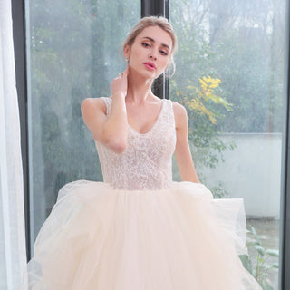 Bling Princess V Neck Wedding Dress with Tank Straps - Rosymae