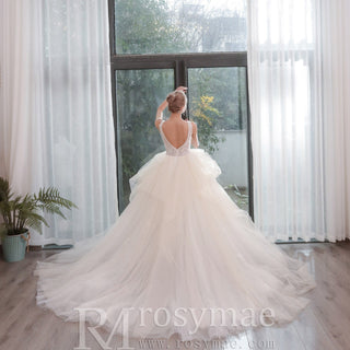 Bling Princess V Neck Wedding Dress with Tank Straps - Rosymae
