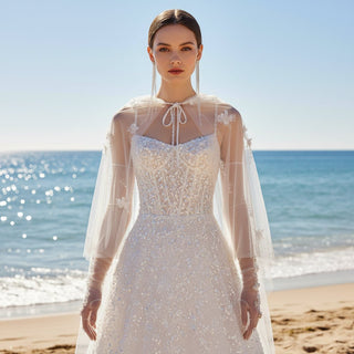 Bling Sequin Wedding Dress with Cape Hobo Bridal Gown - Rosymae