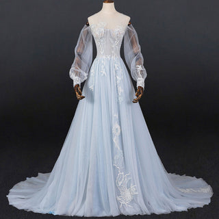 Dreamy Light Blue Wedding Dress with Long Sleeve
