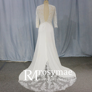 Boho A-Line Wedding Dress with 3/4 Sleeves - Rosymae