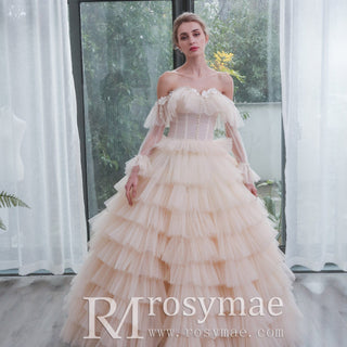 Boho A-Line Wedding Dress with Tulle Skirt - Rosymae