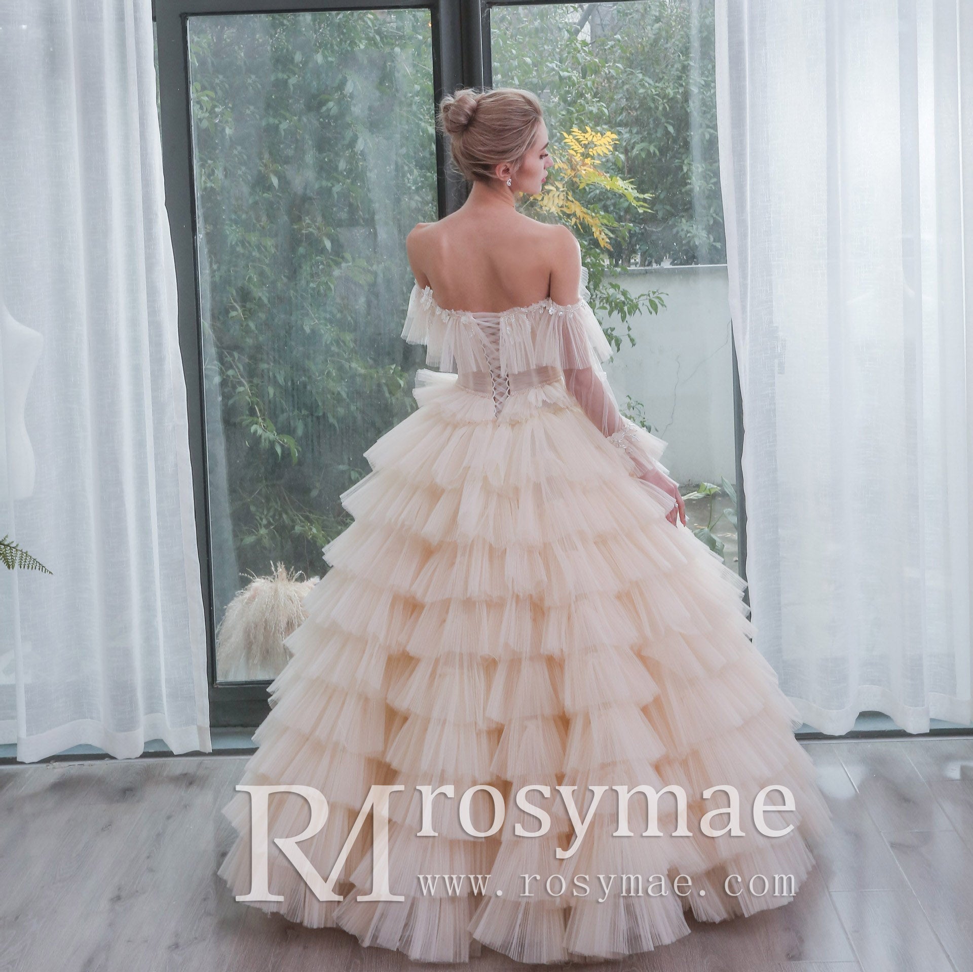 Boho A-Line Wedding Dress with Tulle Skirt - Rosymae