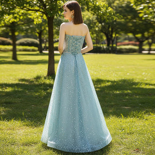 Boho Mint Sequin Formal Dress Evening Party Gown with Cape - Rosymae