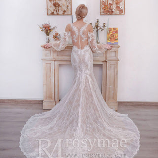 Boho Sleeves Mermaid Wedding Dresses With Long Train - Rosymae
