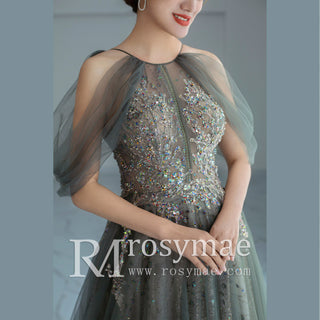 Sheer Bodice Color Sparkly Formal Gowns & Evening Party Dresses