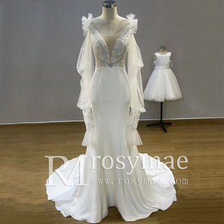 Trending 2023 Off Shoulder Long Sleeve Boho Wedding Dress