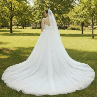 Bonned Bodice Puffy Skirt Ball Gown Wedding Dress with Big Train - Rosymae