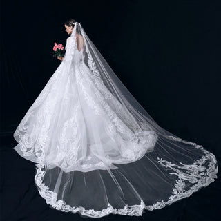 Robe de mariée transparente à traîne royale Robe de mariée à demi-manches
