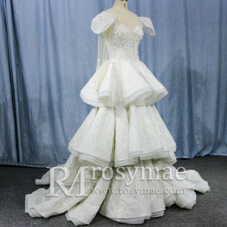 Cap Illusion Sheer Long Sleeves Wedding Dresses with Multi Layer - Rosymae