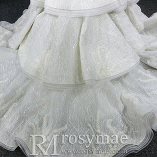 Cap Illusion Sheer Long Sleeves Wedding Dresses with Multi Layer - Rosymae