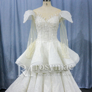 Cap Illusion Sheer Long Sleeves Wedding Dresses with Multi Layer - Rosymae