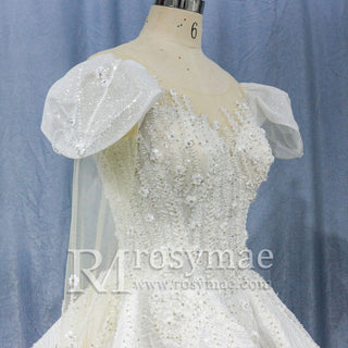 Cap Illusion Sheer Long Sleeves Wedding Dresses with Multi Layer - Rosymae