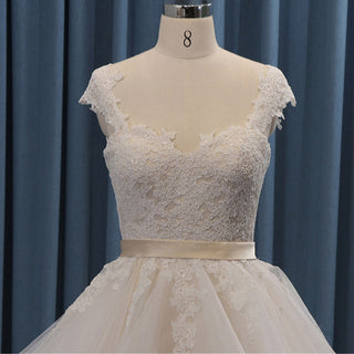Capped Sleeve Ruched Organza and Tulle ballgown Wedding Dress