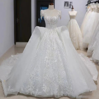 Cap Sleeve Princess Bridal Wedding Dress Ruffles Skirt