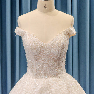 Cap Sleeve Double V A-line Lace Wedding Dress with Royal Train - Rosymae
