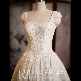 High Low A-line Lace Wedding Dresses with Square Neckline