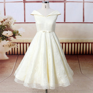 Knee Length Lace A-line formal Wedding Dress with Cap Sleeve