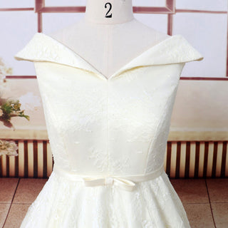 Knee Length Lace A-line formal Wedding Dress with Cap Sleeve