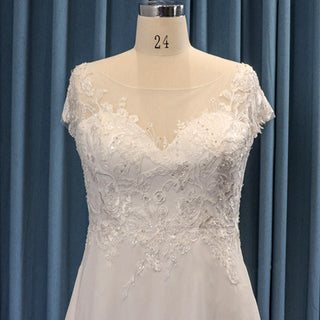 Capped Sleeve Chiffon and Lace Plus Size A-line Wedding dress
