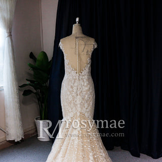 Cap-Sleeves Trumpet/Mermaid Appliques Garden/Outdoor Wedding Dress - Rosymae