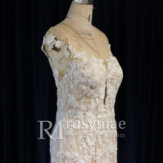 Cap-Sleeves Trumpet/Mermaid Appliques Garden/Outdoor Wedding Dress - Rosymae