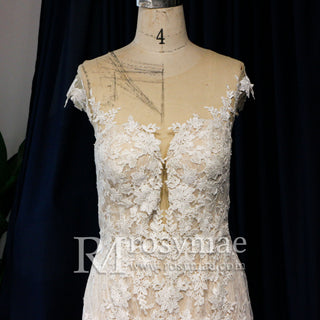 Cap-Sleeves Trumpet/Mermaid Appliques Garden/Outdoor Wedding Dress - Rosymae