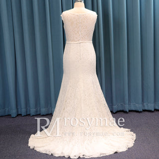 Plus Size Lace Mermaid Bridal Gown Wedding Dress with Capped Sleeve