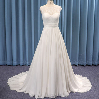 Lowest Open Back Sheer Neck Chiffon A-lien Bridal Wedding Dress