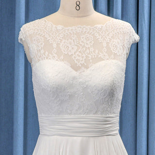 Lowest Open Back Sheer Neck Chiffon A-lien Bridal Wedding Dress