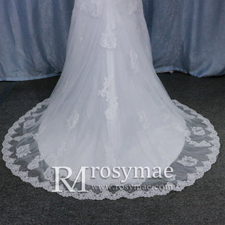 Capped Sleeve Trumpet Lace Applique Bridal Wedding Dress - Rosymae