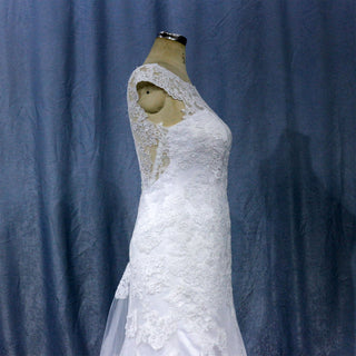 Capped Sleeve Trumpet Lace Applique Bridal Wedding Dress - Rosymae
