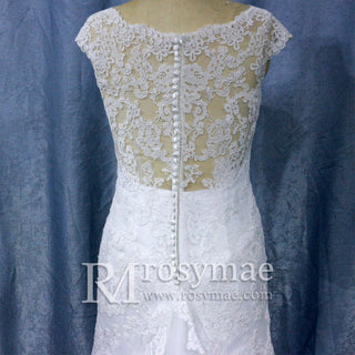 Capped Sleeve Trumpet Lace Applique Bridal Wedding Dress - Rosymae
