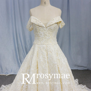 Champagne Lace off-the-shoulder Wedding Gown Bride Dress - Rosymae