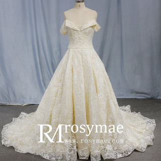 Champagne Lace off-the-shoulder Wedding Gown Bride Dress - Rosymae