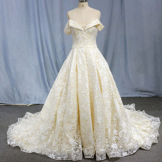 Champagne Lace off-the-shoulder Wedding Gown Bride Dress - Rosymae