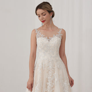 Charming Sheer Neckline A-line Tulle Lace Bridal Wedding Dress - Rosymae