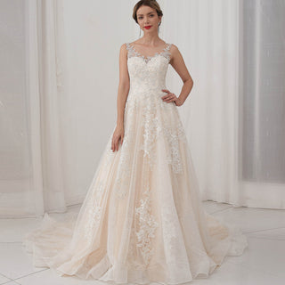 Charming Sheer Neckline A-line Tulle Lace Bridal Wedding Dress - Rosymae