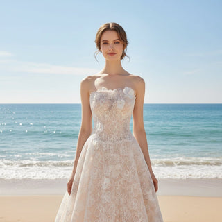 Chic and Sweet Tea-Length Wedding Dresses with Floral Lace - Rosymae