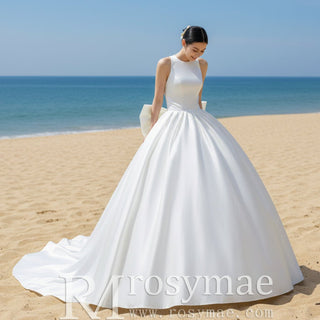 Choker & High Neck Satin Wedding Dress with Big Bowknot - Rosymae