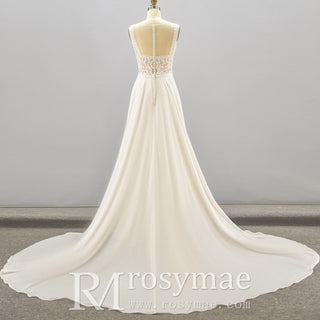 Classic A-line Sheath Wedding Dress With Scoop Neck - Rosymae