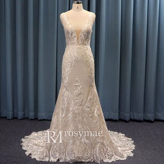 Timeless and Elegant Lace Mermaid Wedding Dress Sexy V-neck