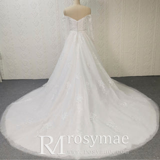 Classic Off the Shoulder Long Sleeve A-line Tulle Wedding Dresses - Rosymae