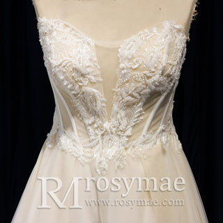 Classic Strapless Scoop Neck A-line Spring Wedding Gown - Rosymae