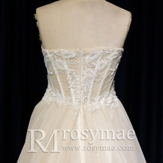 Classic Strapless Scoop Neck A-line Spring Wedding Gown - Rosymae