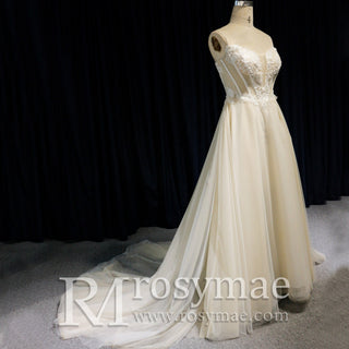 Classic Strapless Scoop Neck A-line Spring Wedding Gown - Rosymae